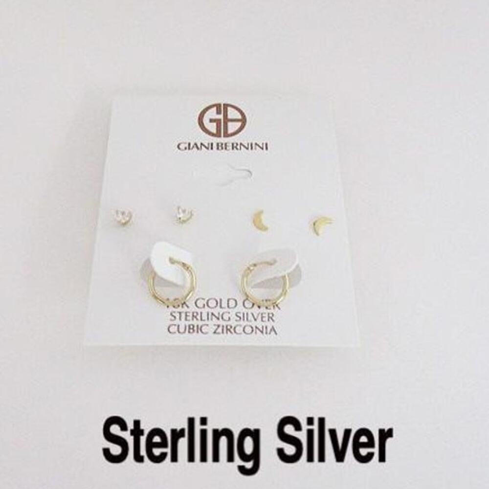 2040 NEW Giani Bernini Earring 18K Gold Over Sterling Silver 3-Pr Cubic Zirconia